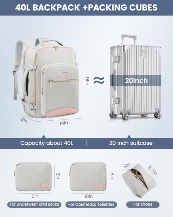 LOVEVOOK Carry on Travel Backpack, 40L Waterproof Large 17inch Laptop Luggage Da... - Image 8