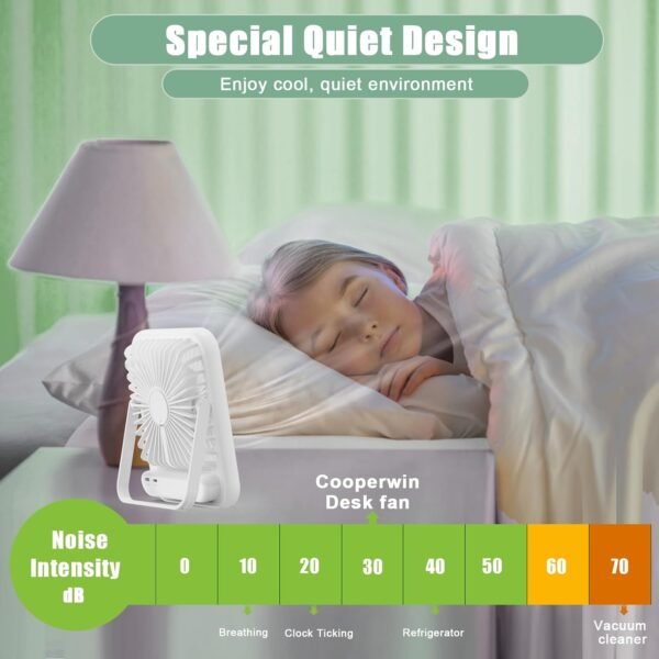 Travel Fan for Sleeping, 6.8" Small Portable Fan Rechargeable Battery Powered, 1... - Image 5