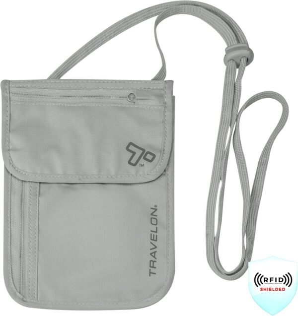 Travelon Rfid Blocking Undergarment Neck Pouch Travel Wallet, Gray, One Size - Image 3