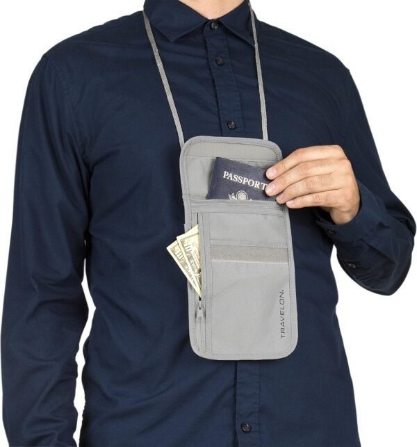 Travelon Rfid Blocking Undergarment Neck Pouch Travel Wallet, Gray, One Size - Image 6
