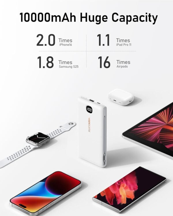 VEEKTOMX Portable Charger with Built in Cables 10000mAh, Power Bank for iPhone w... - Image 7